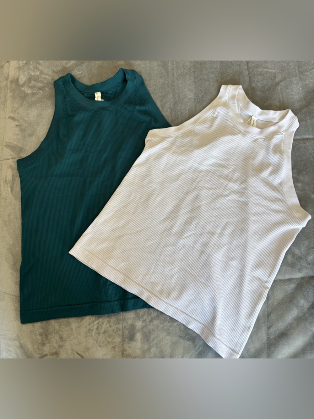 Athleta Renew Racerback Tanks- Teal & White